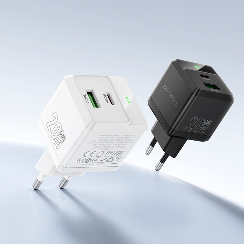 Punjač mreže sa USB-C kablom Borofone BN19 Intenso, 20W, 3A, 1 x USB-A - 1 x USB-C, Beli