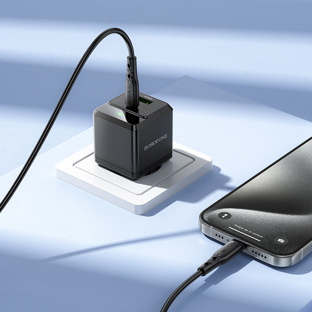 Punjač mreže sa USB-C kablom Borofone BN19 Intenso, 20W, 3A, 1 x USB-A - 1 x USB-C, Crni