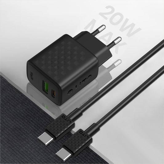 Punjač mreže sa USB-C kablom Lito LC15T, 20W, 3A, 1 x USB-A - 1 x USB-C, Crni