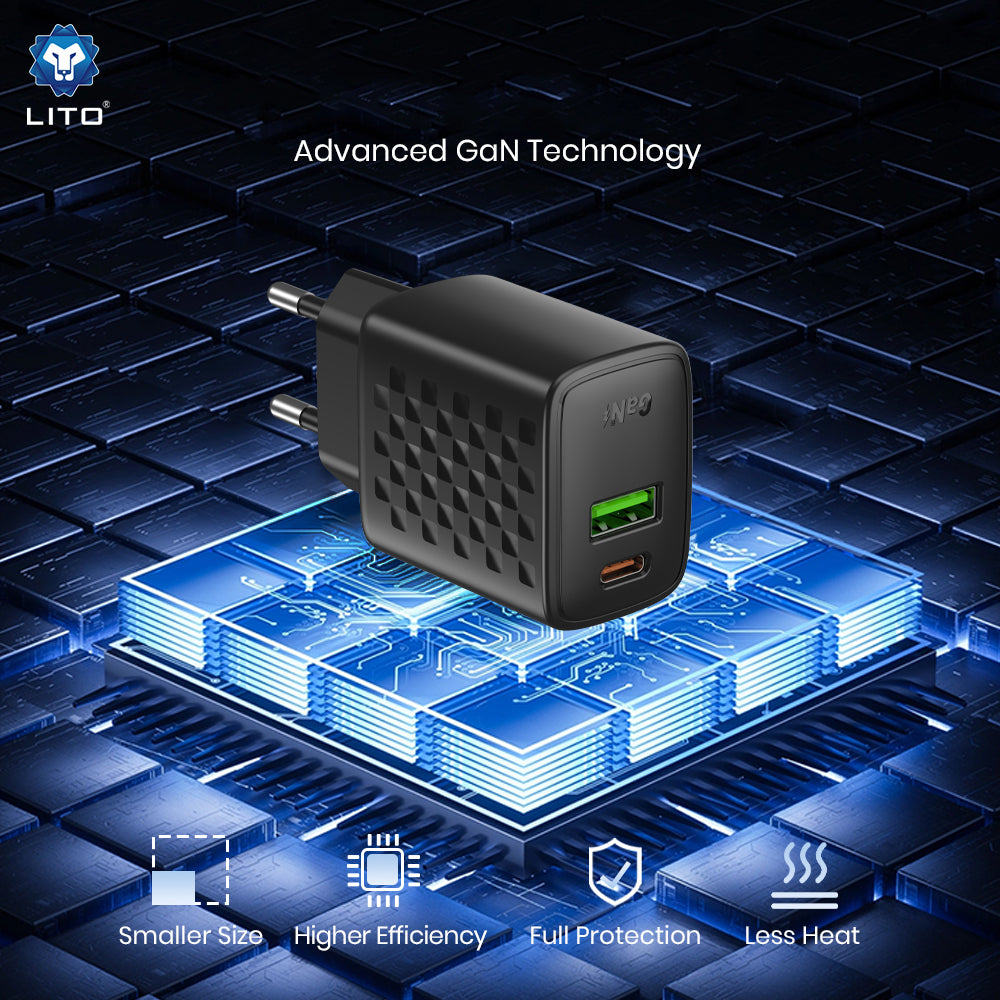 Punjač mreže sa USB-C kablom Lito LC24T, 65W, 3.25A, 1 x USB-A - 1 x USB-C, Crni