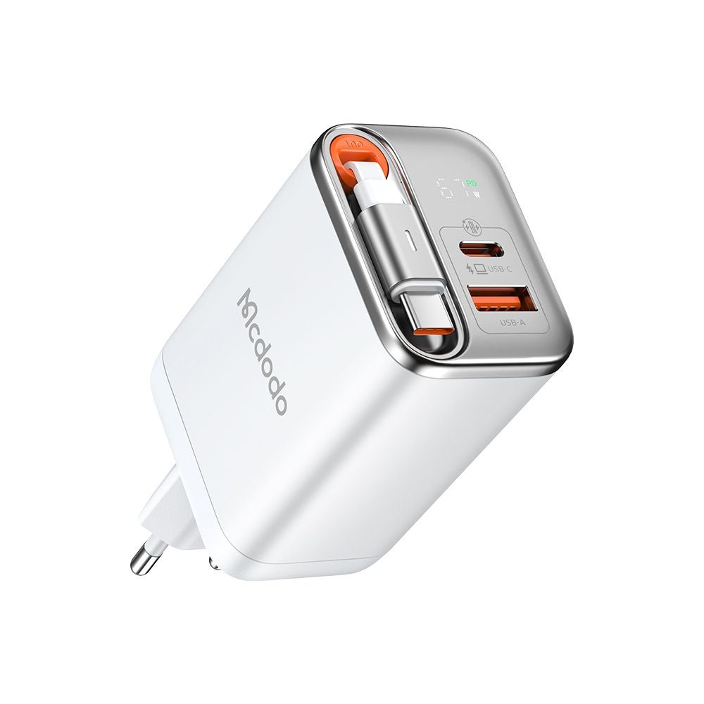 Punjač za mrežu sa USB-C kablom McDodo CH-4103 FreeGo Display, 67W, 3.35A, 1 x USB-A - 1 x USB-C, Beli