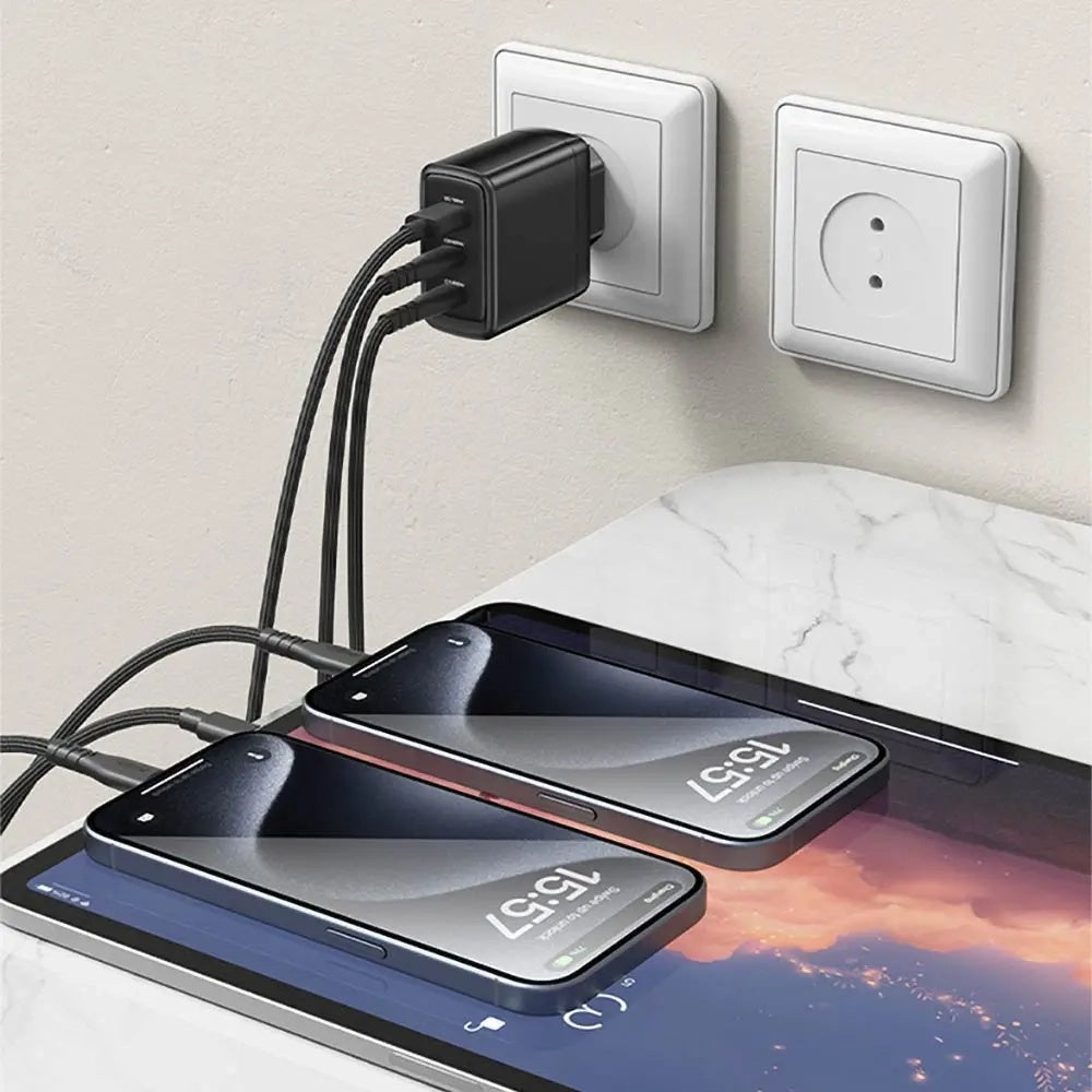 Punjač mreže sa USB-C kablom Yesido YC144C, 65W, 3.25A, 1 x USB-A - 2 x USB-C, Crni