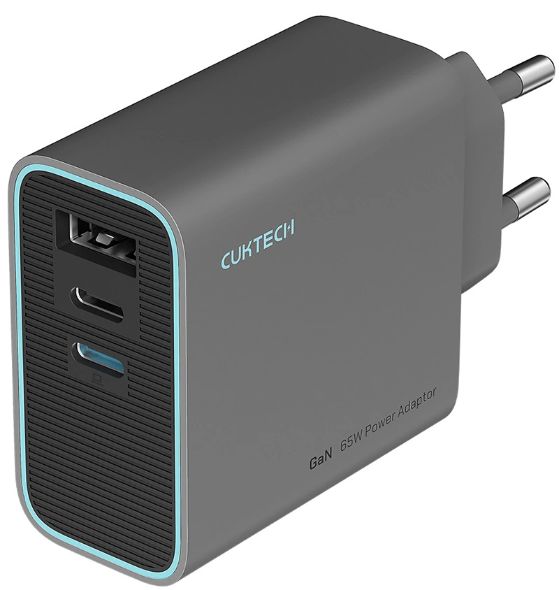 Punjač za mrežu Cuktech, 65W, 3A, 1 x USB-A - 2 x USB-C, Sivi CUKAD653EUGR