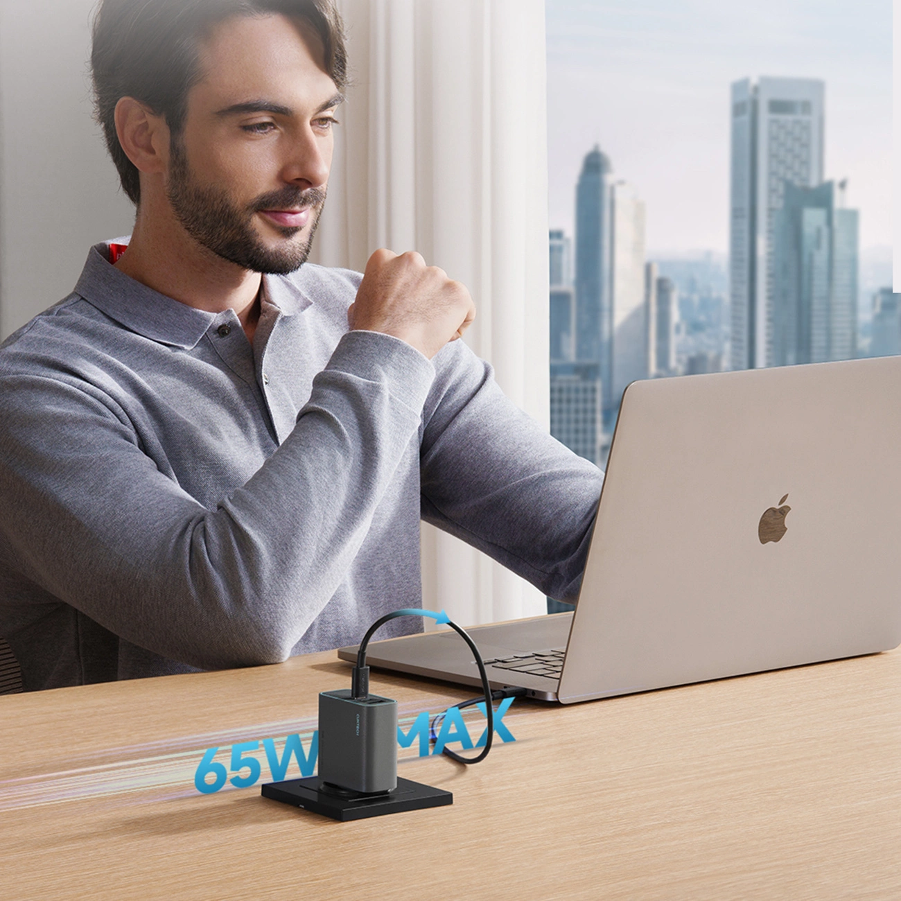 Punjač za mrežu Cuktech, 65W, 3A, 1 x USB-A - 2 x USB-C, Sivi CUKAD653EUGR