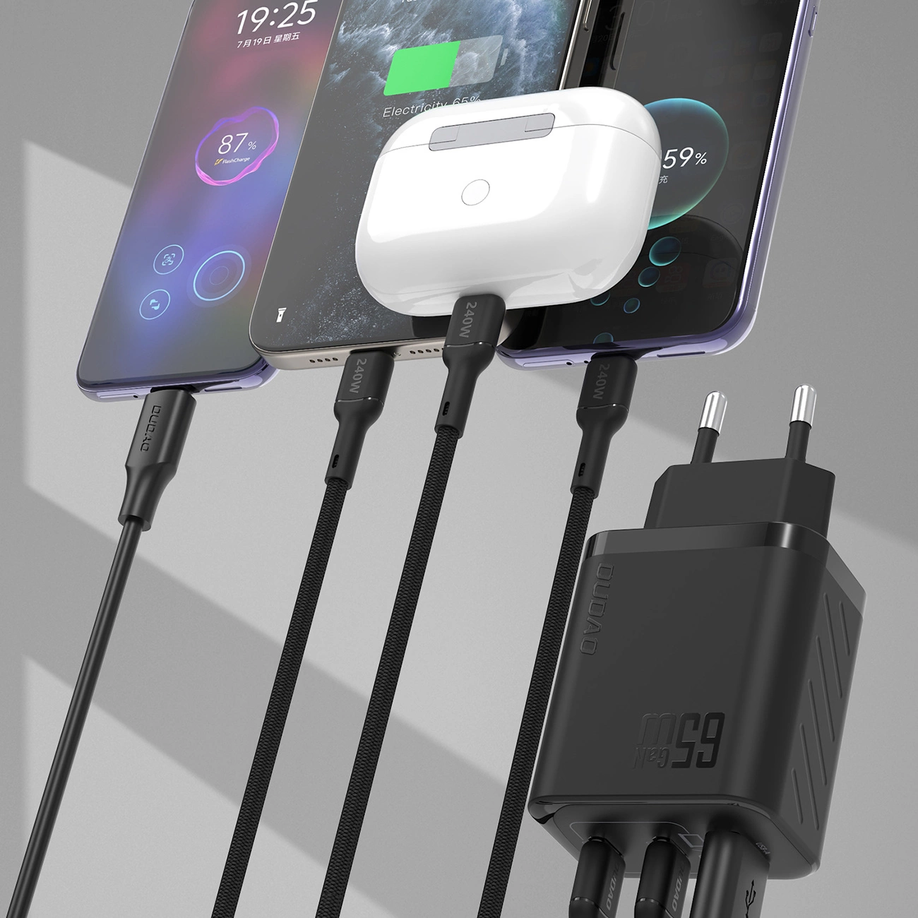 Punjač mreže Dudao A29, 65W, 1 x USB-A - 2 x USB-C, Crni