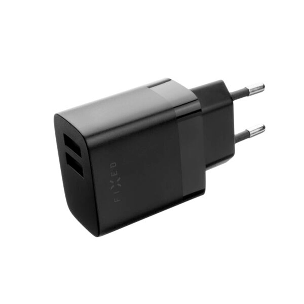 Punjač mreže Fixed, 17W, 3A, 2 x USB-A, Crni