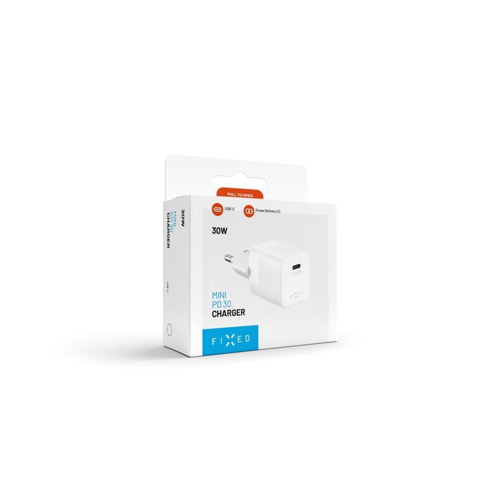 Punjač mreže Fixed Mini, 30W, 3A, 1 x USB-C, Beli