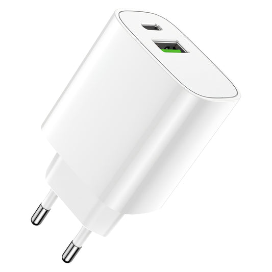 Punjač za mrežu Forever LS-04, 20W, 3A, 1 x USB-A - 1 x USB-C, Beli