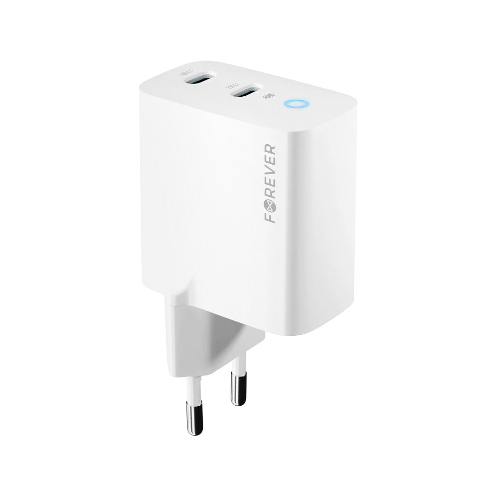 Punjač za mrežu Forever TC-06-40CC, 40W, 3A, 2 x USB-C, Beli