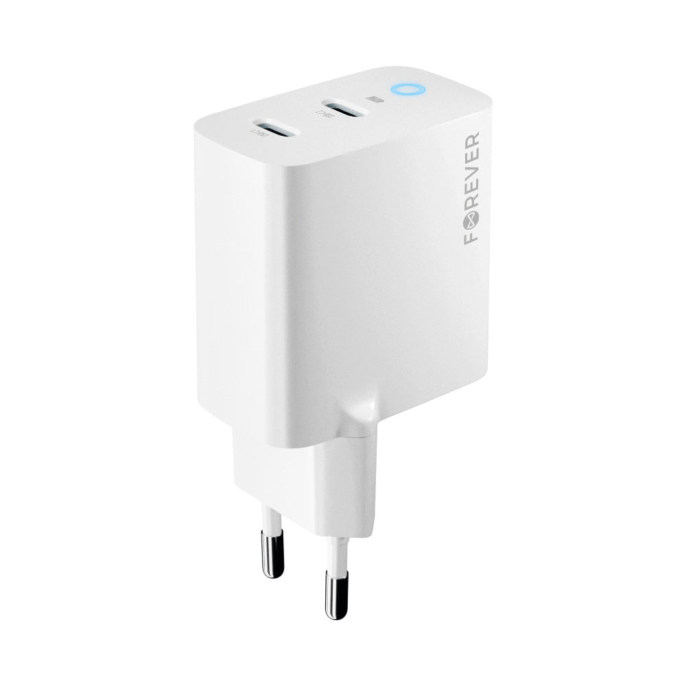 Punjač za mrežu Forever TC-06-40CC, 40W, 3A, 2 x USB-C, Beli