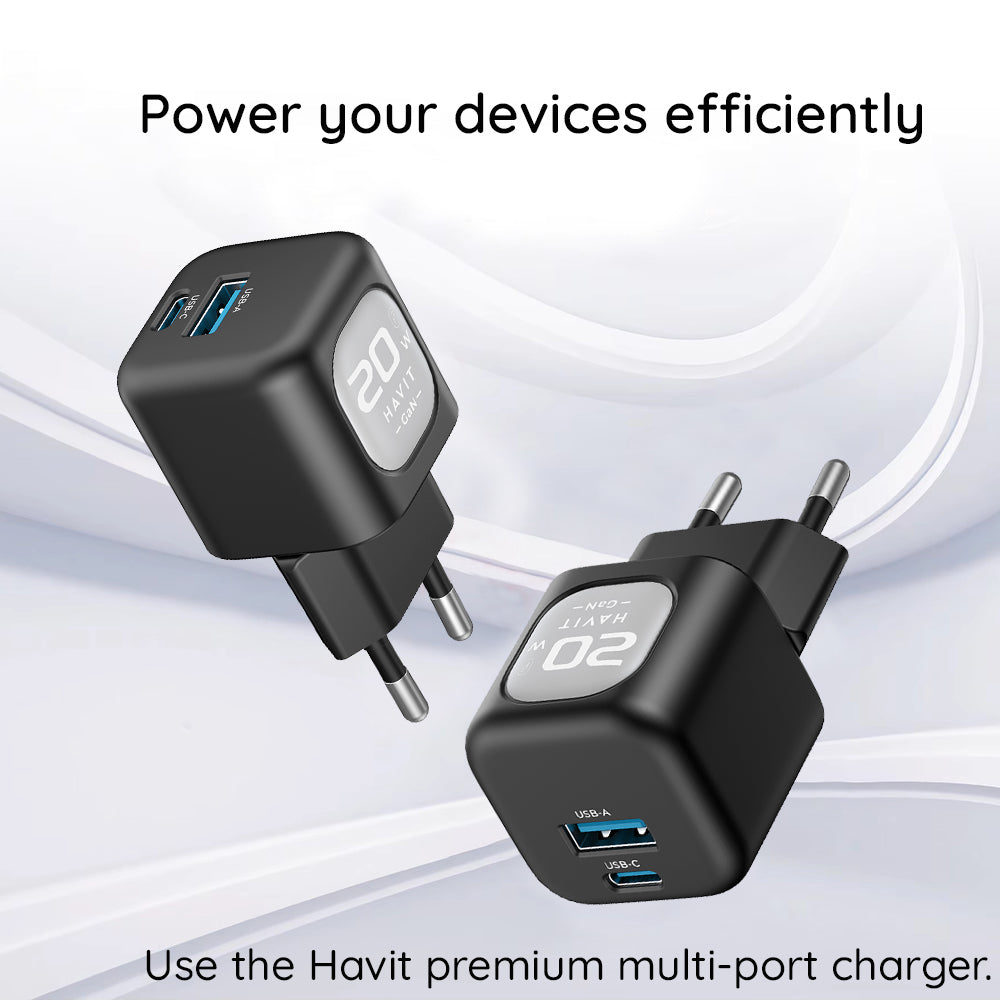 Punjač za mrežu HAVIT UC220, 20W, 3A, 1 x USB-A - 1 x USB-C, Crno Sivi