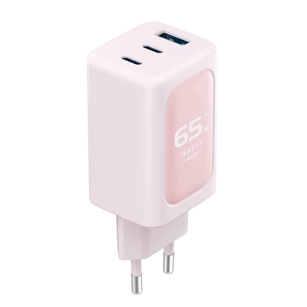 Punjač mreže HAVIT UC260, 65W, 3A, 1 x USB-A - 2 x USB-C, Roze