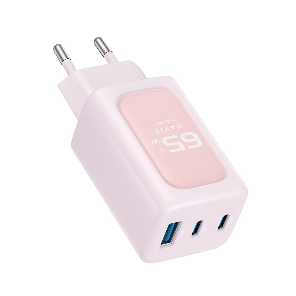 Punjač mreže HAVIT UC260, 65W, 3A, 1 x USB-A - 2 x USB-C, Roze