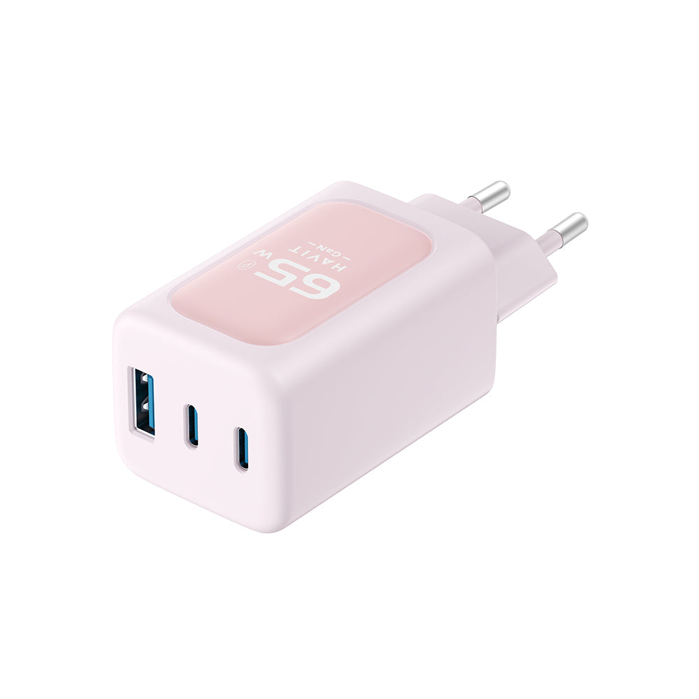 Punjač mreže HAVIT UC260, 65W, 3A, 1 x USB-A - 2 x USB-C, Roze