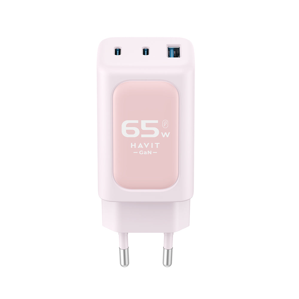 Punjač mreže HAVIT UC260, 65W, 3A, 1 x USB-A - 2 x USB-C, Roze