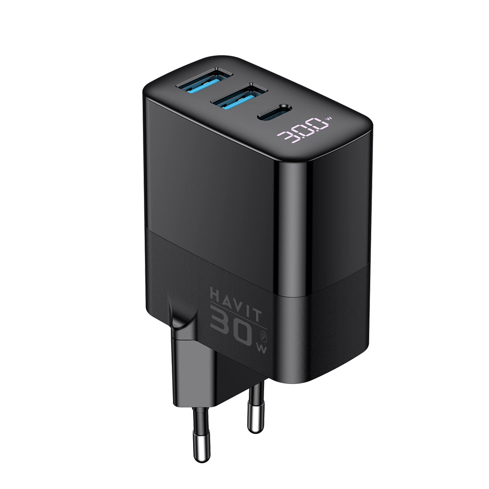 Punjač za mrežu HAVIT UCLE001, 30W, 3A, 2 x USB-A - 1 x USB-C, Crni