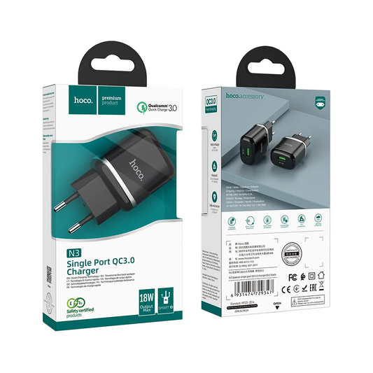 Punjač za mrežu HOCO N3, 18W, 3A, 1 x USB-A, Crna