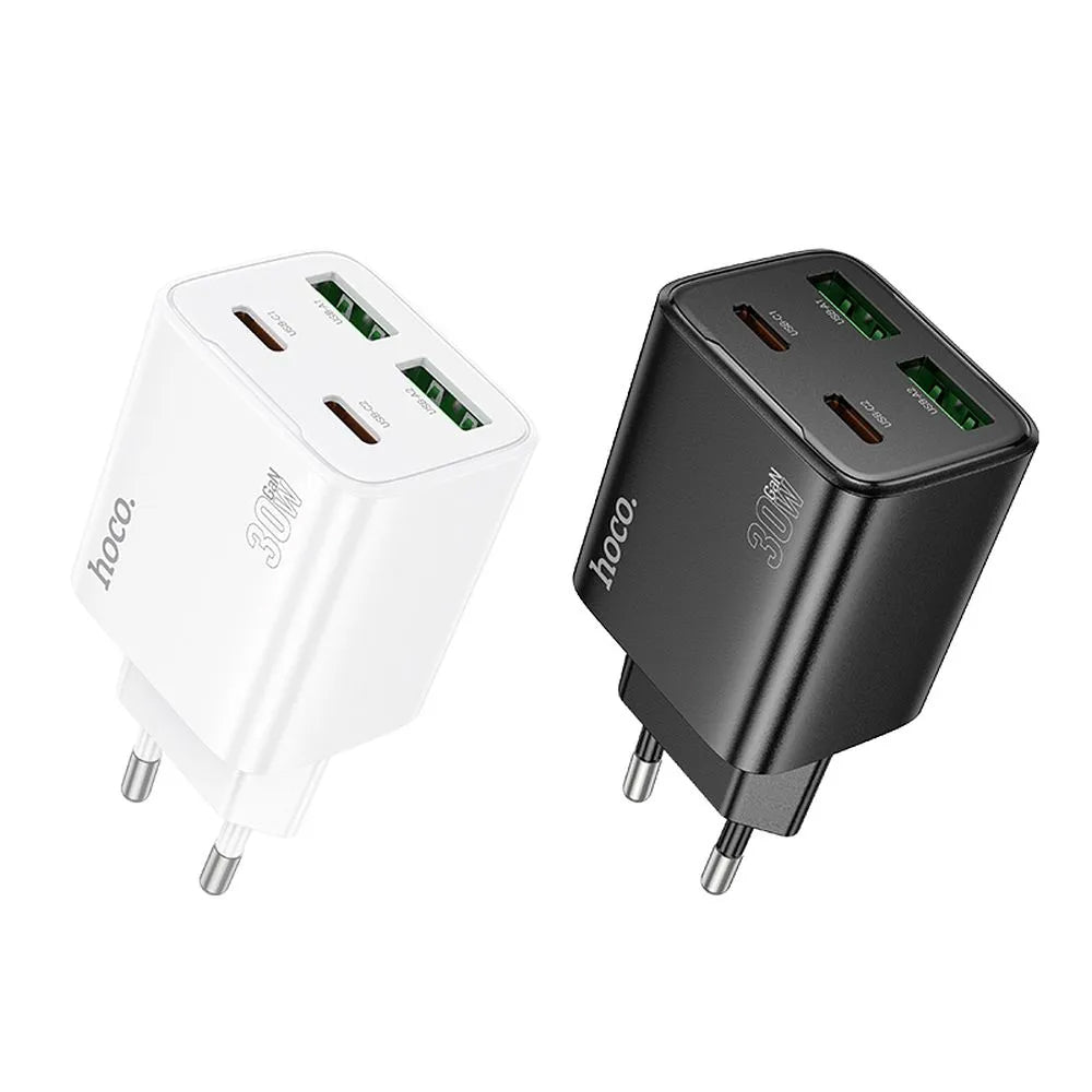 Punjač za mrežu HOCO N56, 30W, 3A, 2 x USB-A - 2 x USB-C, Crni