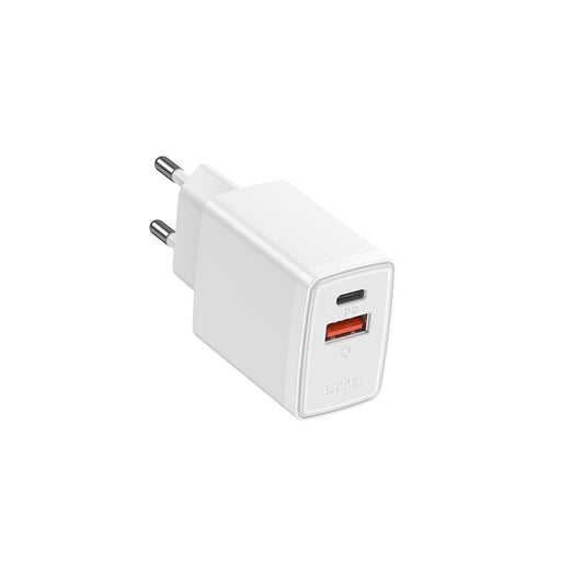 Punjač za mrežu Lito LC09, 20W, 3A, 1 x USB-A - 1 x USB-C, Beli
