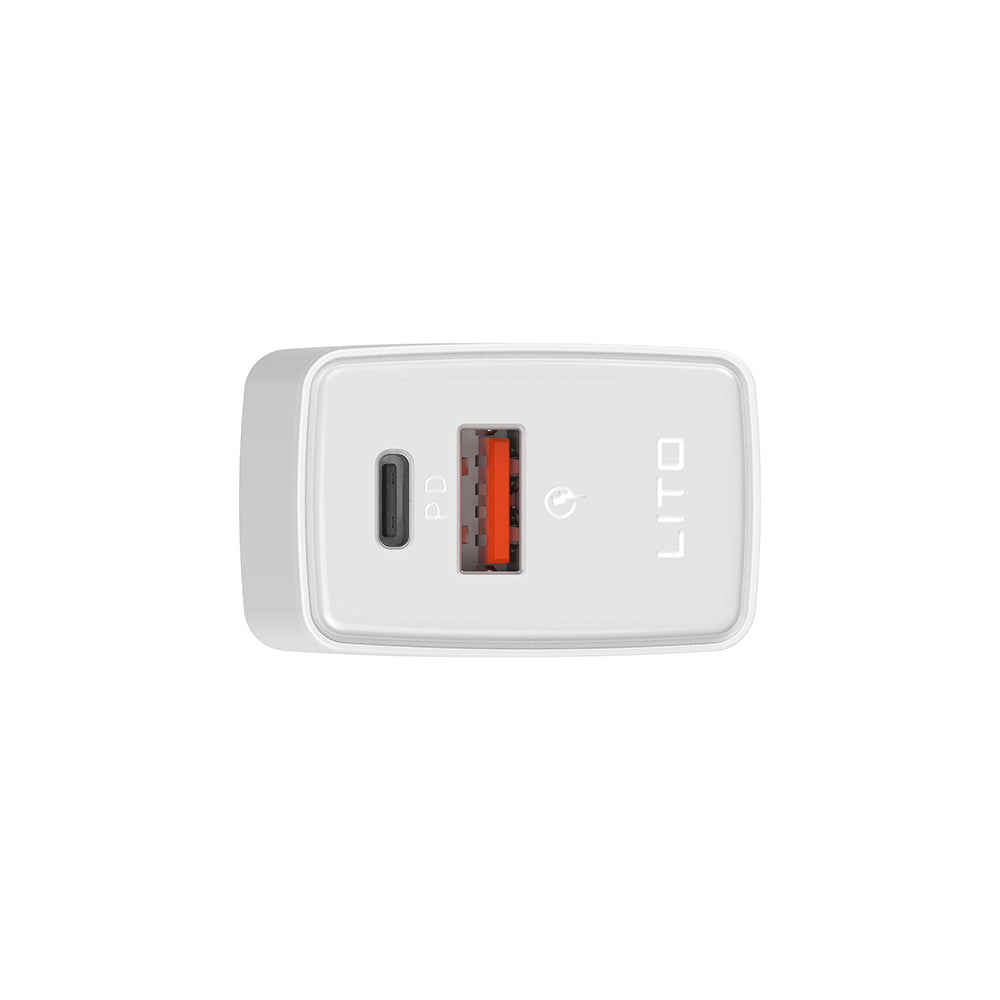 Punjač za mrežu Lito LC09, 20W, 3A, 1 x USB-A - 1 x USB-C, Beli