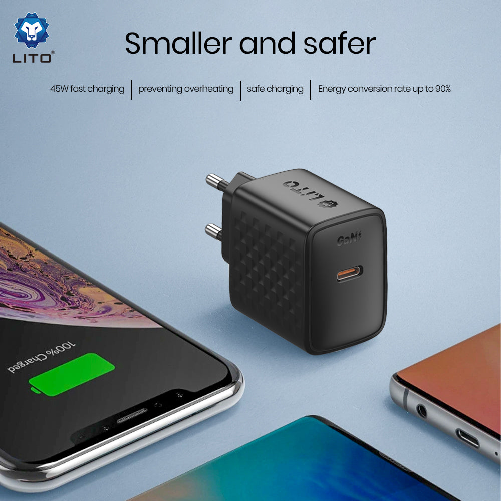 Punjač Mreža Lito LC20, 45W, 3A, 1 x USB-C, Crni