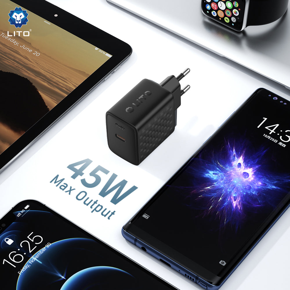 Punjač Mreža Lito LC20, 45W, 3A, 1 x USB-C, Crni