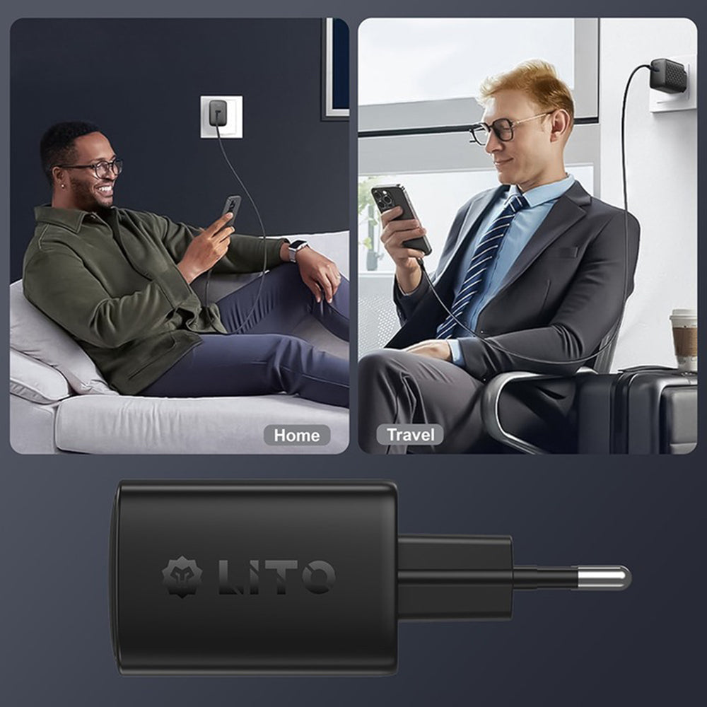 Punjač Mreža Lito LC22, 45W, 3A, 2 x USB-C, Crni