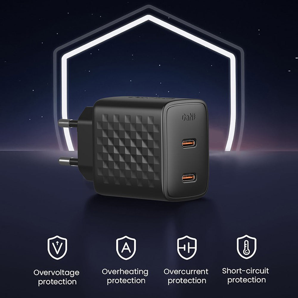 Punjač Mreža Lito LC22, 45W, 3A, 2 x USB-C, Crni
