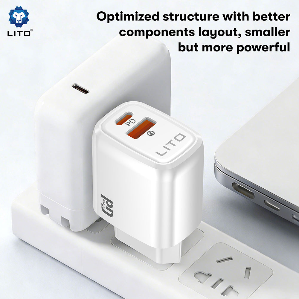 Punjač Mreža Lito LC28, 20W, 3A, 1 x USB-A - 1 x USB-C, Beli
