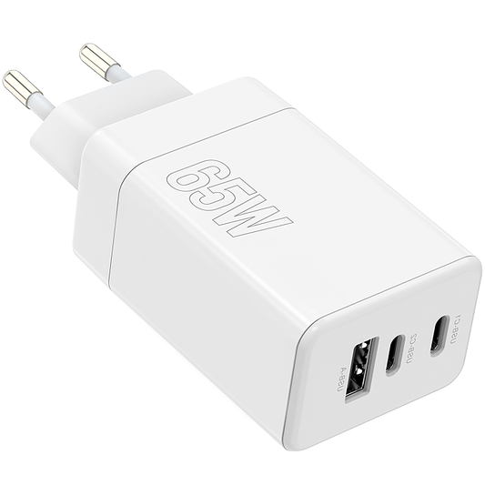 Punjač za mrežu MaXlife MXTC-08-65ACC, 65W, 3.25A, 1 x USB-A - 2 x USB-C, Beli