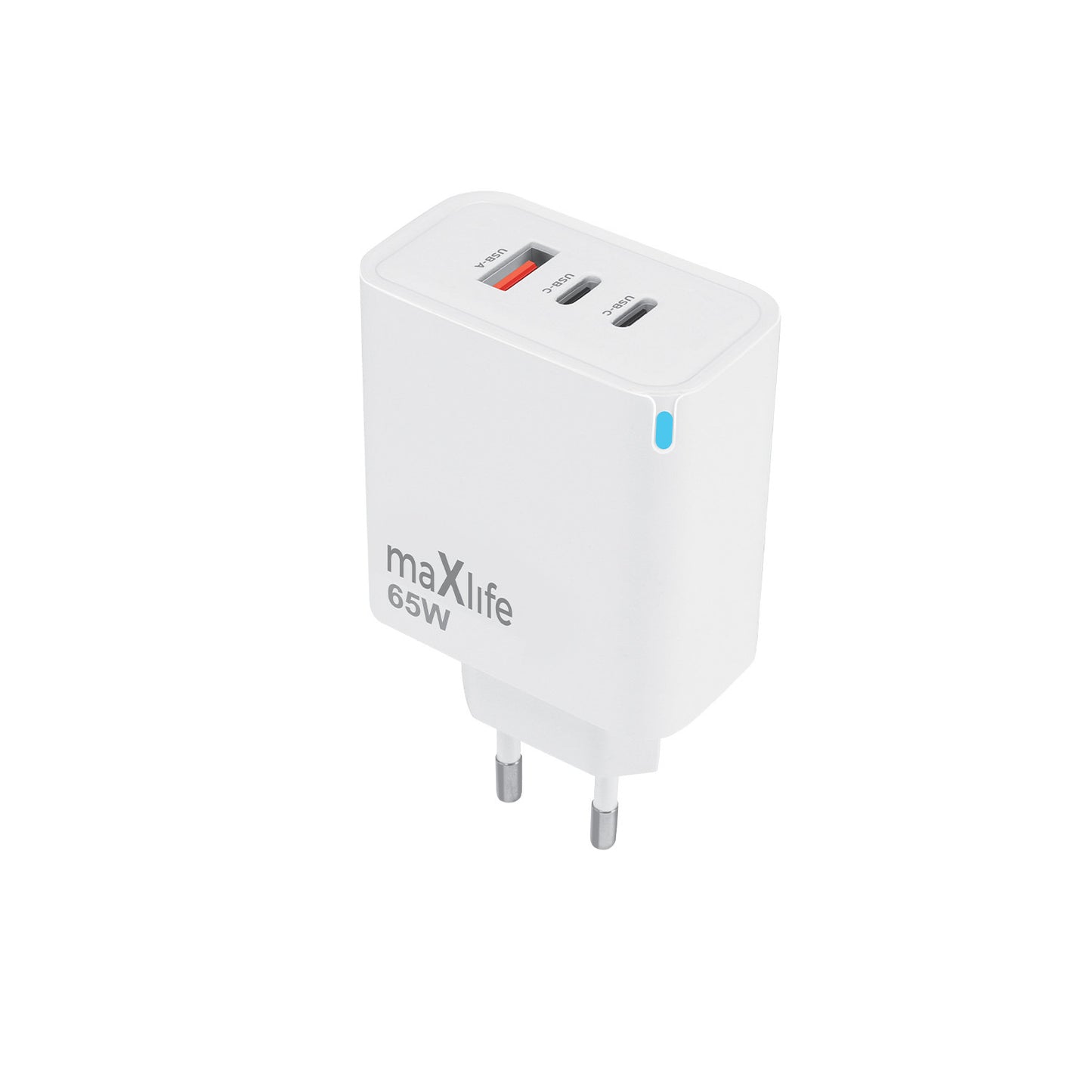 Punjač za mrežu MaXlife MXTC-09-65ACC, 65W, 3.25A, 1 x USB-A - 2 x USB-C, Beli