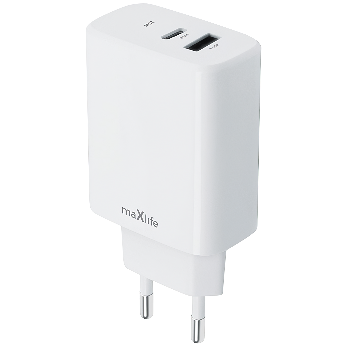 Punjač za mrežu MaXlife MXTC-10-20AC, 20W, 3A, 1 x USB-A - 1 x USB-C, Beli