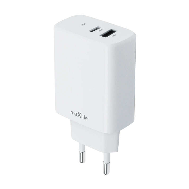 Punjač za mrežu MaXlife MXTC-10-30AC, 30W, 3A, 1 x USB-A - 1 x USB-C, Beli
