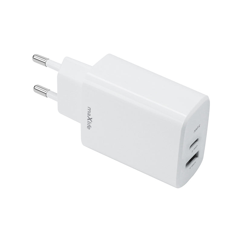 Punjač za mrežu MaXlife MXTC-10-30AC, 30W, 3A, 1 x USB-A - 1 x USB-C, Beli
