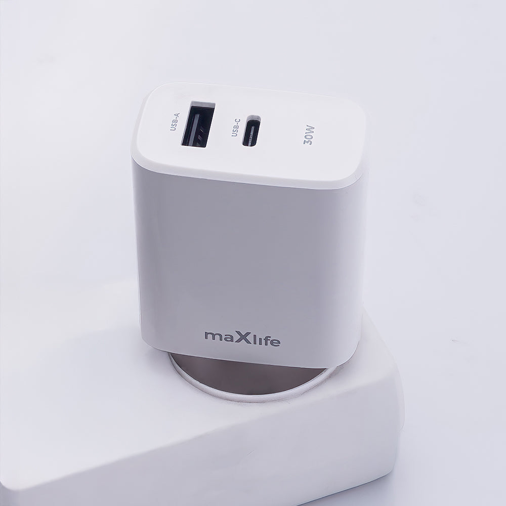 Punjač za mrežu MaXlife MXTC-10-30AC, 30W, 3A, 1 x USB-A - 1 x USB-C, Beli