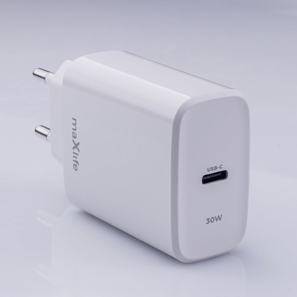 Punjač za mrežu MaXlife MXTC-10-30C, 30W, 3A, 1 x USB-C, Beli