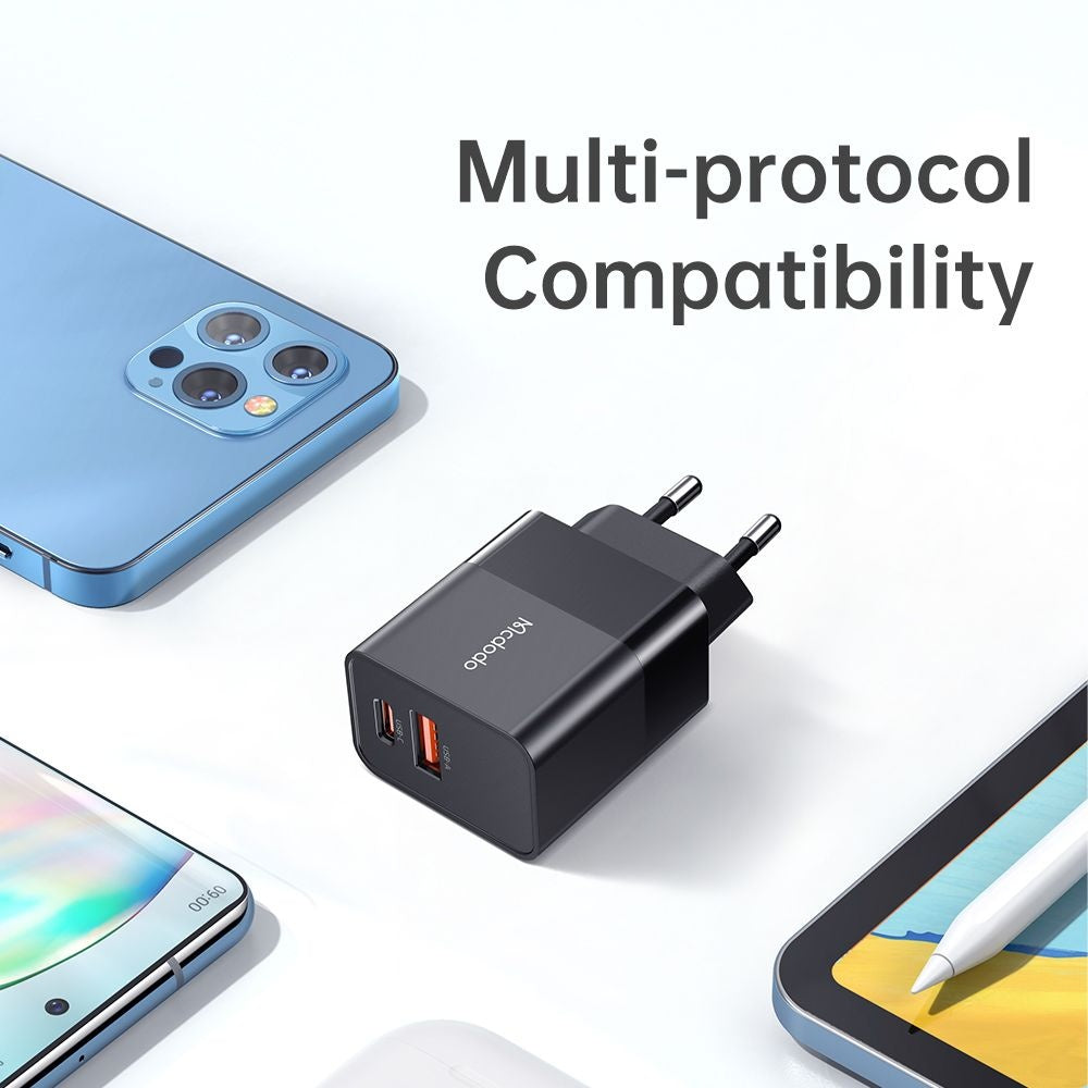 Mrežni punjač McDodo CH-1951 Hydrogen, 20W, 3A, 1 x USB-A - 1 x USB-C, Crni
