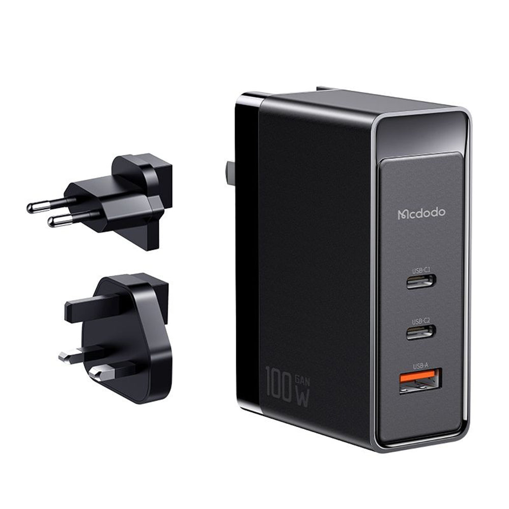 Mrežni punjač McDodo CH-8101 Pro Nuc AR Power Travel, 100W, 5A, 1 x USB-A - 2 x USB-C, Crni