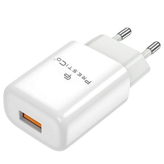 Punjač za mrežu Prestico F7, 12W, 2.4A, 1 x USB-A, Beli