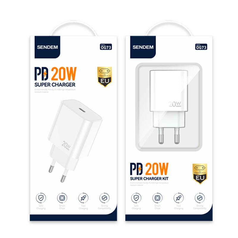 Punjač Sendem OG73, 20W, 3A, 1 x USB-C, Beli