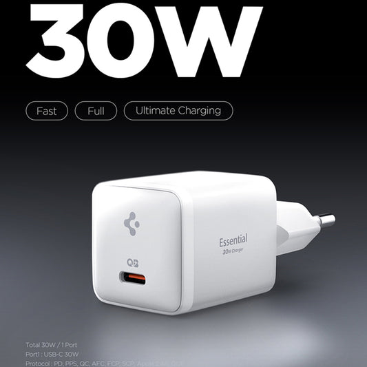 Incarcator Retea Spigen EE301EU Essential, 30W, 3A, 1 x USB-C, Beli ACH09492