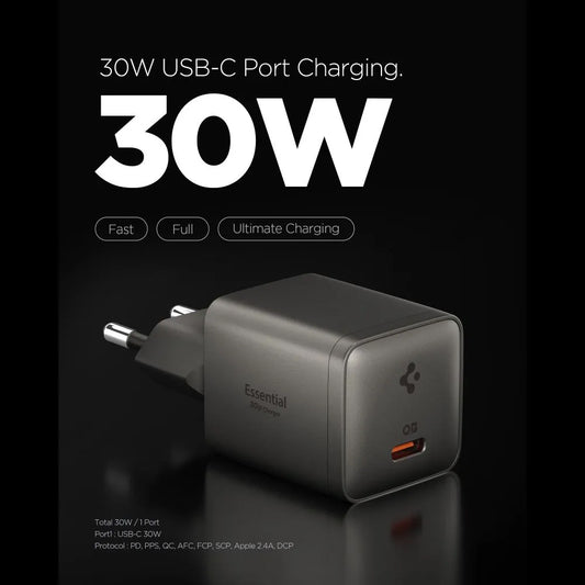 Mrežni punjač Spigen EE301EU Essential, 30W, 3A, 1 x USB-C, Siva ACH10447