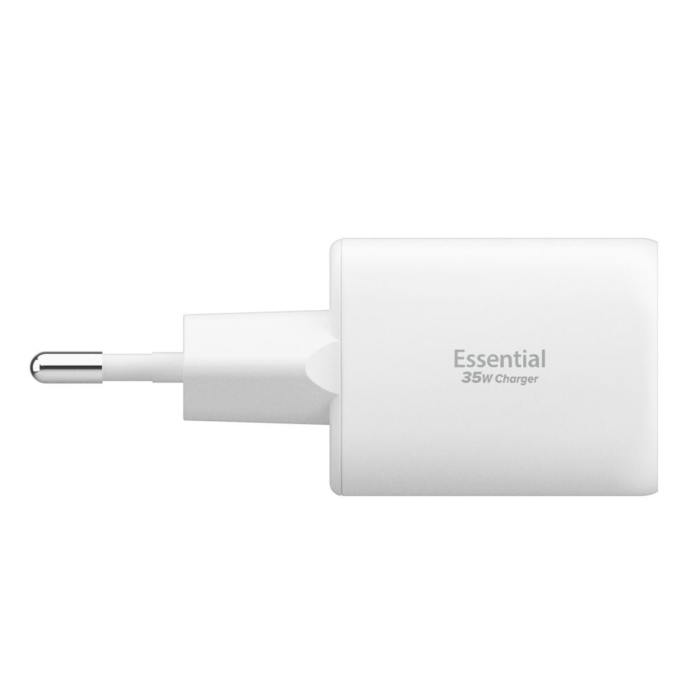 Punjač za mrežu Spigen Essential, 35W, 3A, 1 x USB-A - 1 x USB-C, Beli
