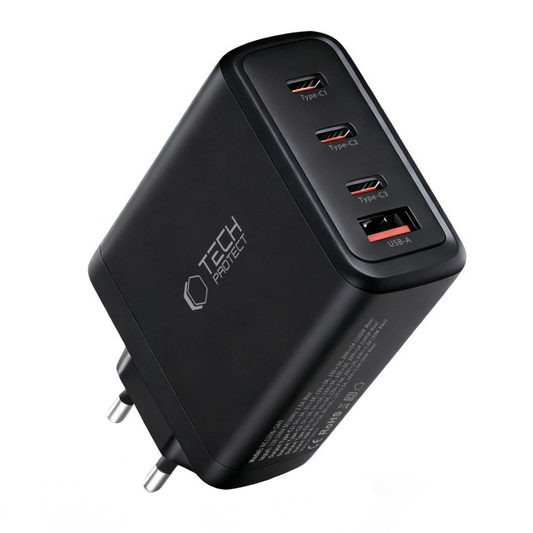 Punjač mreže Tech-Protect NC120W-GAN, 120W, 5A, 1 x USB-A - 3 x USB-C, Crni