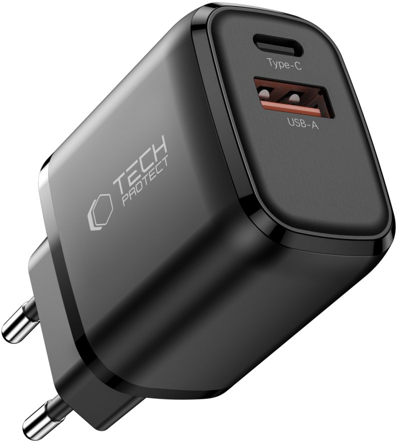 Punjač mreže Tech-Protect NCA45W, 45W, 3A, 1 x USB-A - 1 x USB-C, Crni
