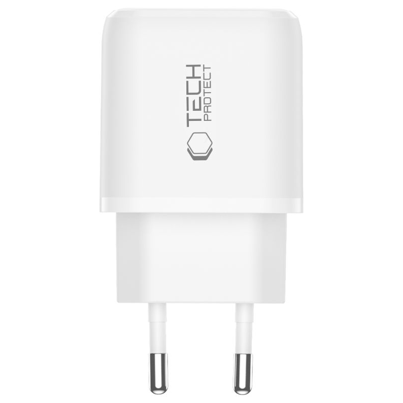 Punjač mreže Tech-Protect NCA45W, 45W, 3A, 1 x USB-A - 1 x USB-C, Beli