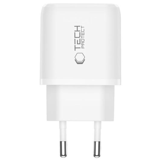 Punjač mreže Tech-Protect NCA45W, 45W, 3A, 1 x USB-A - 1 x USB-C, Beli