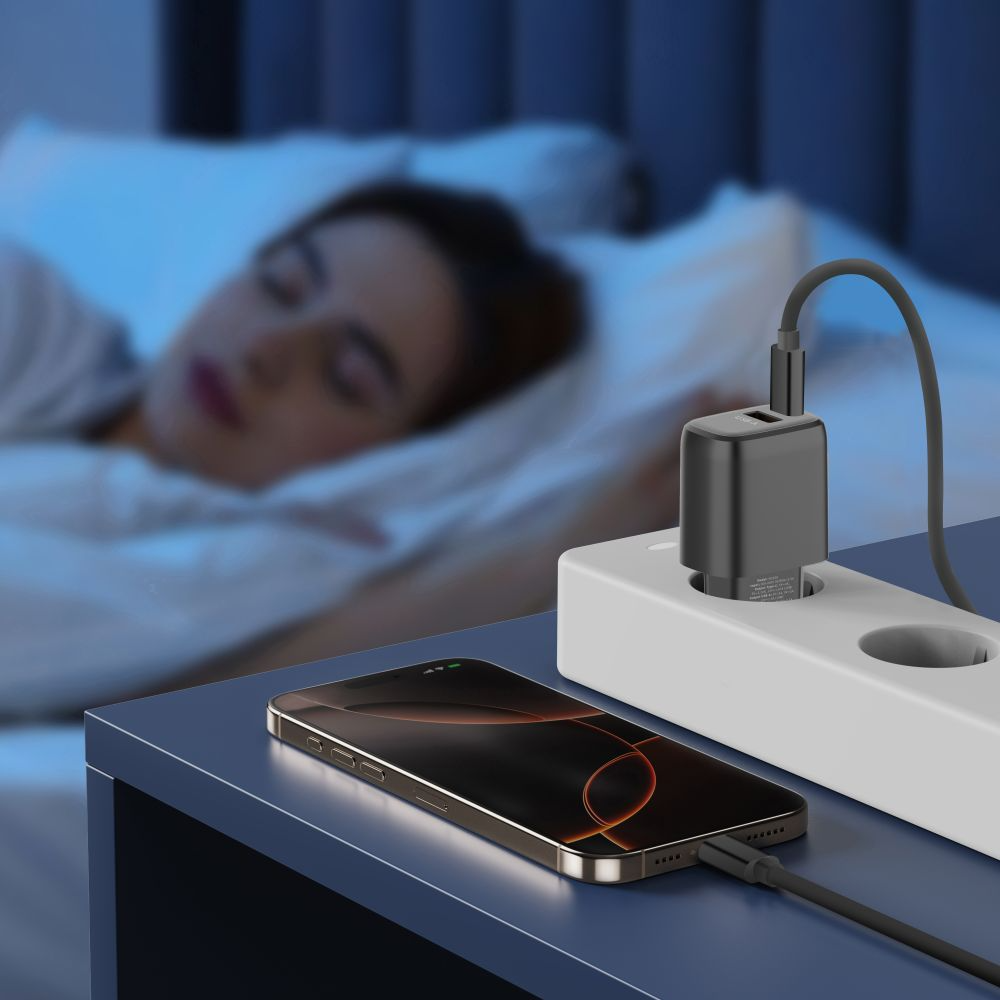 Punjač mreže Tech-Protect NCA45W, 45W, 3A, 1 x USB-A - 1 x USB-C, Crni