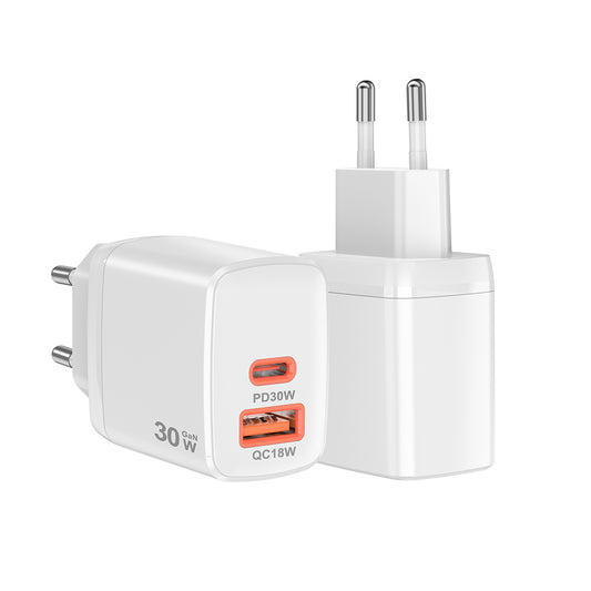 Punjač mreže Techsuit CH1 Duonix, 30W, 3A, 1 x USB-A - 1 x USB-C, Beli