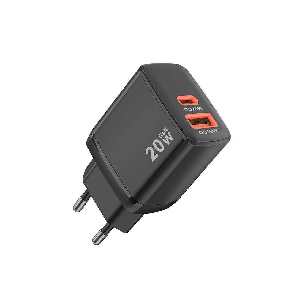 Punjač mreže Techsuit CH2 Duonix, 20W, 3A, 1 x USB-A - 1 x USB-C, Crni